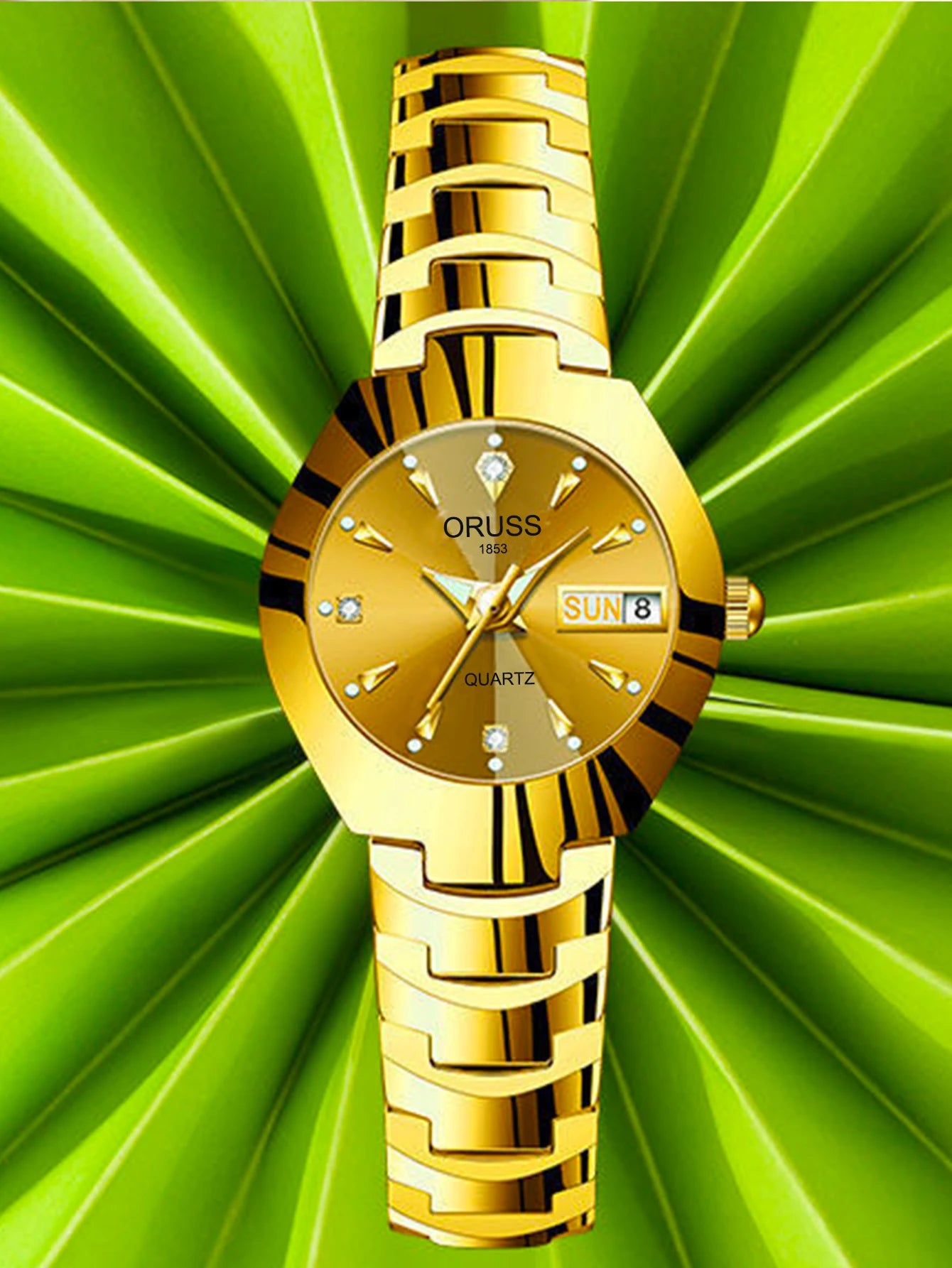 ORUSS-Montre de couple étanche pour hommes et femmes, quartz, acier inoxydable, date, semaine, horloge, cadeau pour amoureux, mode décontractée