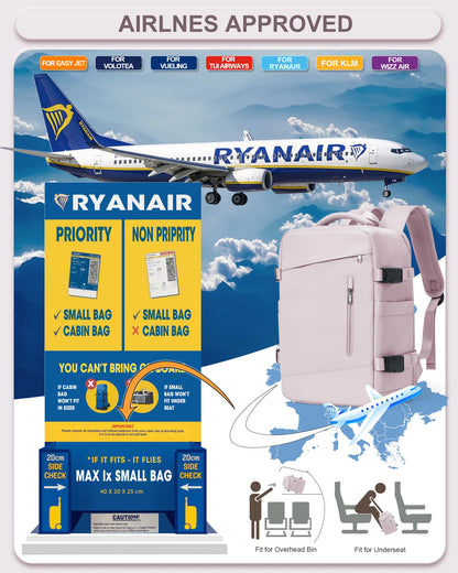 Sac à dos femme valise de voyage sac de cabine avion Ryanair 40x20x25 sac de voyage avion hommes Laotop sac à dos Wizzair continuer