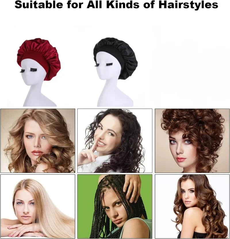 Femmes Satin solide à large bord chapeau de couchage nuit Bonnet de nuit soins des cheveux Bonnet Bonnet de nuit pour femmes hommes unisexe casquette bonnet de nuit
