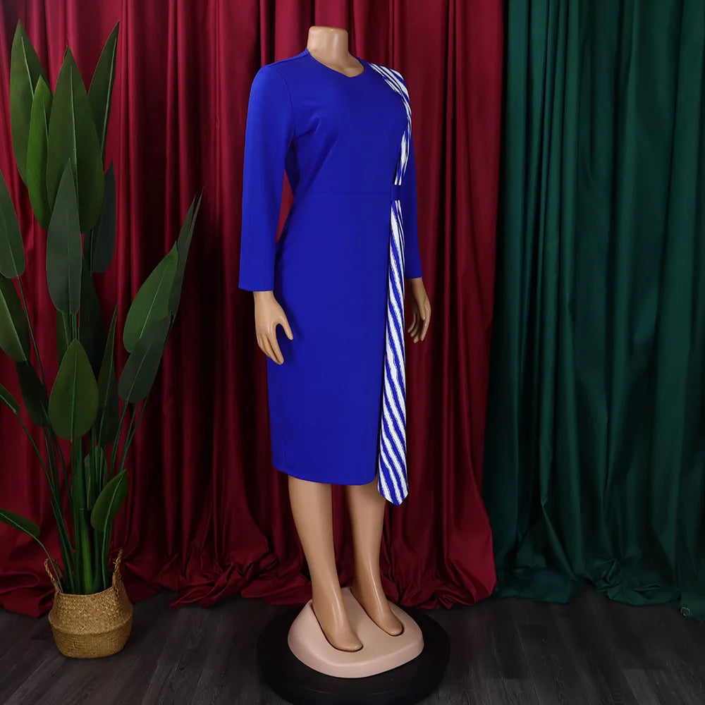 FairyShely 2025 Sexy Patchwork grande taille robe de Club femmes à manches longues grandes robes dame coupe ajustée fête robe courbe serrée