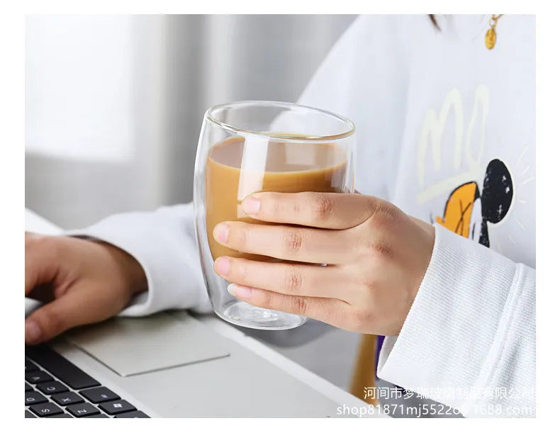 Tasse en verre à Double paroi résistante à la chaleur, 80-650Ml, bière, lait, café, eau, tasse transparente, vente en gros, service à boissons en verre, cadeau