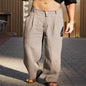Nouveaux pantalons larges plissés en lin pour hommes pour le printemps et l'été, avec taille mi-hauteur, pantalons de jogging respirants. streetwear hommes