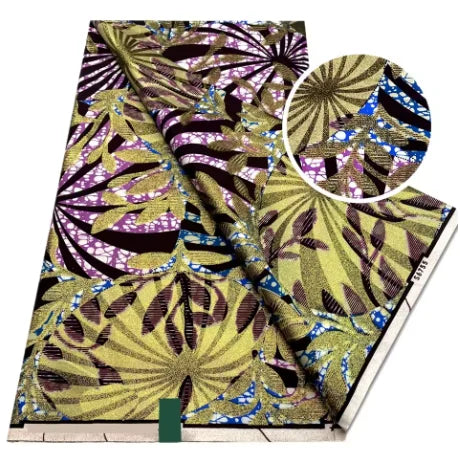 Tissu africain en cire de coton, très bonne qualité, nouvelle grande cire Ankara brillante Pagne, couleur grise, brillant doré, trucs Batik, 6 mètres