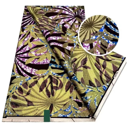 Tissu africain en cire de coton, très bonne qualité, nouvelle grande cire Ankara brillante Pagne, couleur grise, brillant doré, trucs Batik, 6 mètres