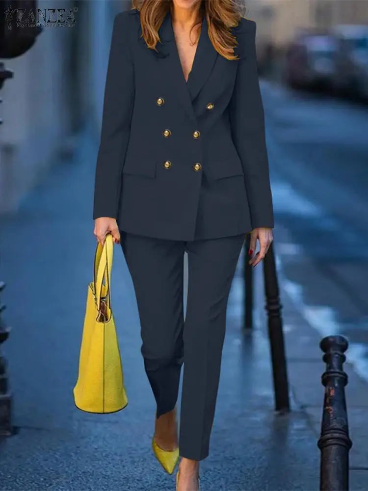 BS- Sublime femmes mode 2 pièces Blazer costumes cranté revers à manches longues Blazer pantalon ensembles élégant bureau dame solide 2 pièces tenues