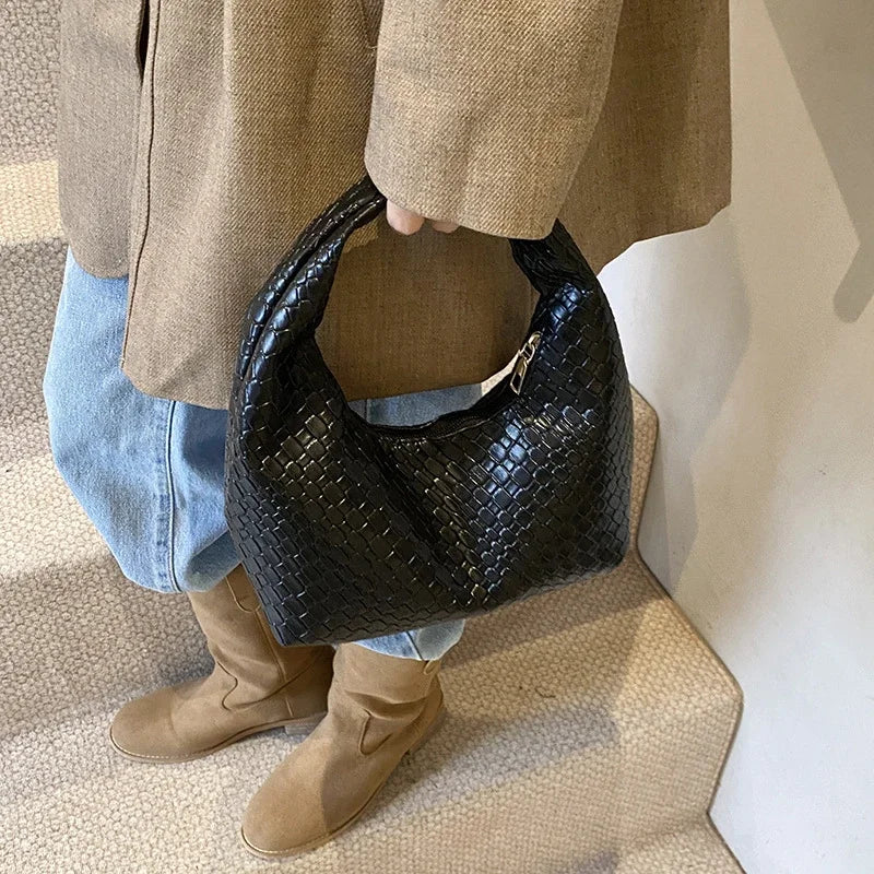 Femmes classique mode tissé en relief Hobo souple en cuir PU petit sac à bandoulière à poignée supérieure décontracté sacs à main quotidiens