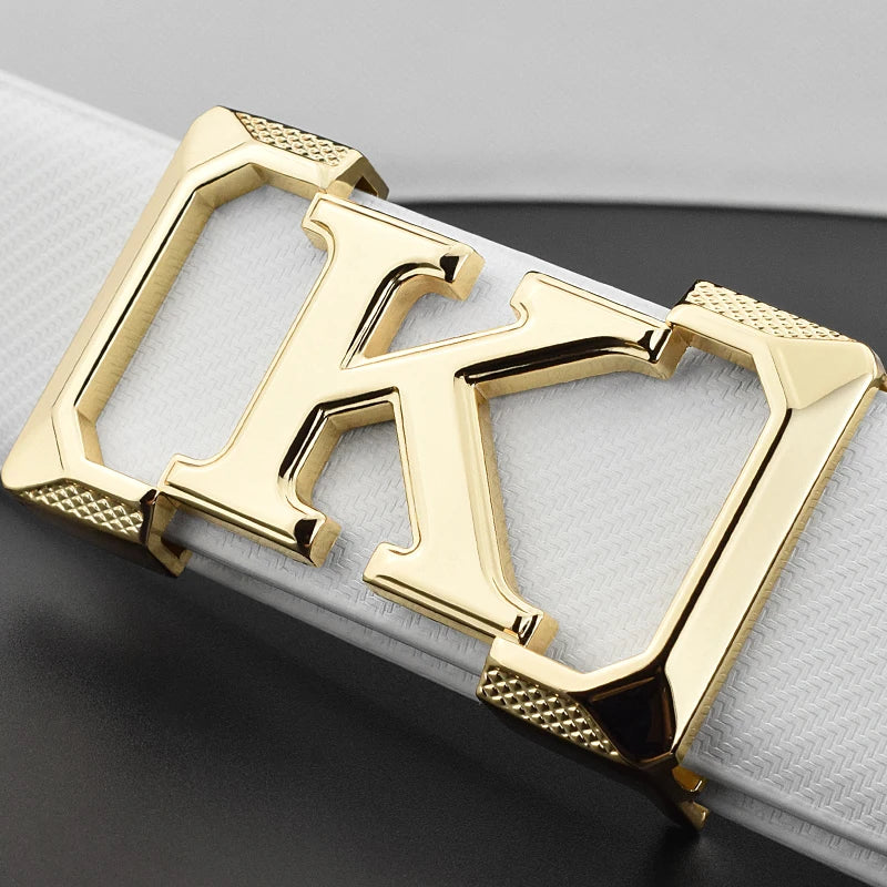 Haute qualité blanc ceinture garçon créateur de mode décontracté Coskin cuir métal boucle ceinture K lettre hommes ceinture