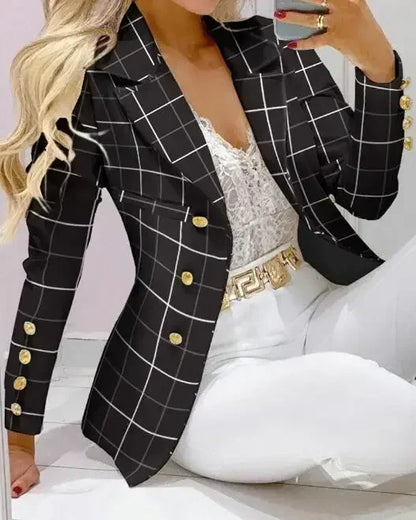 Ensemble Blazer et pantalon à col à revers imprimé à carreaux pour femmes, 2 pièces, vêtements, costume, pantalon, mode printemps-automne décontractée