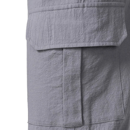 Pantalon en coton et lin pour hommes européens et américains, pantalon de travail multi-poches, ample, droit, vêtements de sport et pantalons décontractés
