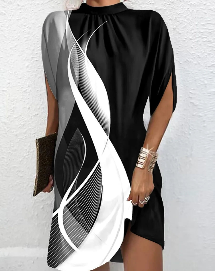 Mini robe décontractée à col rond pour femmes, nouvelle mode, imprimé Tie Dye, élégante, manches chauve-souris, ample, été, 2023