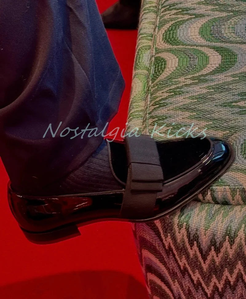 Mocassins à enfiler en cuir verni noir brillant pour hommes, chaussures habillées décontractées avec nœud décoré, chaussures de mariage élégantes pour hommes