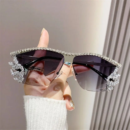 Y2K lunettes de soleil sans monture Punk irrégulière femme lunettes de soleil de luxe concepteur UV400 Protection diamant cristal nuances pour les femmes