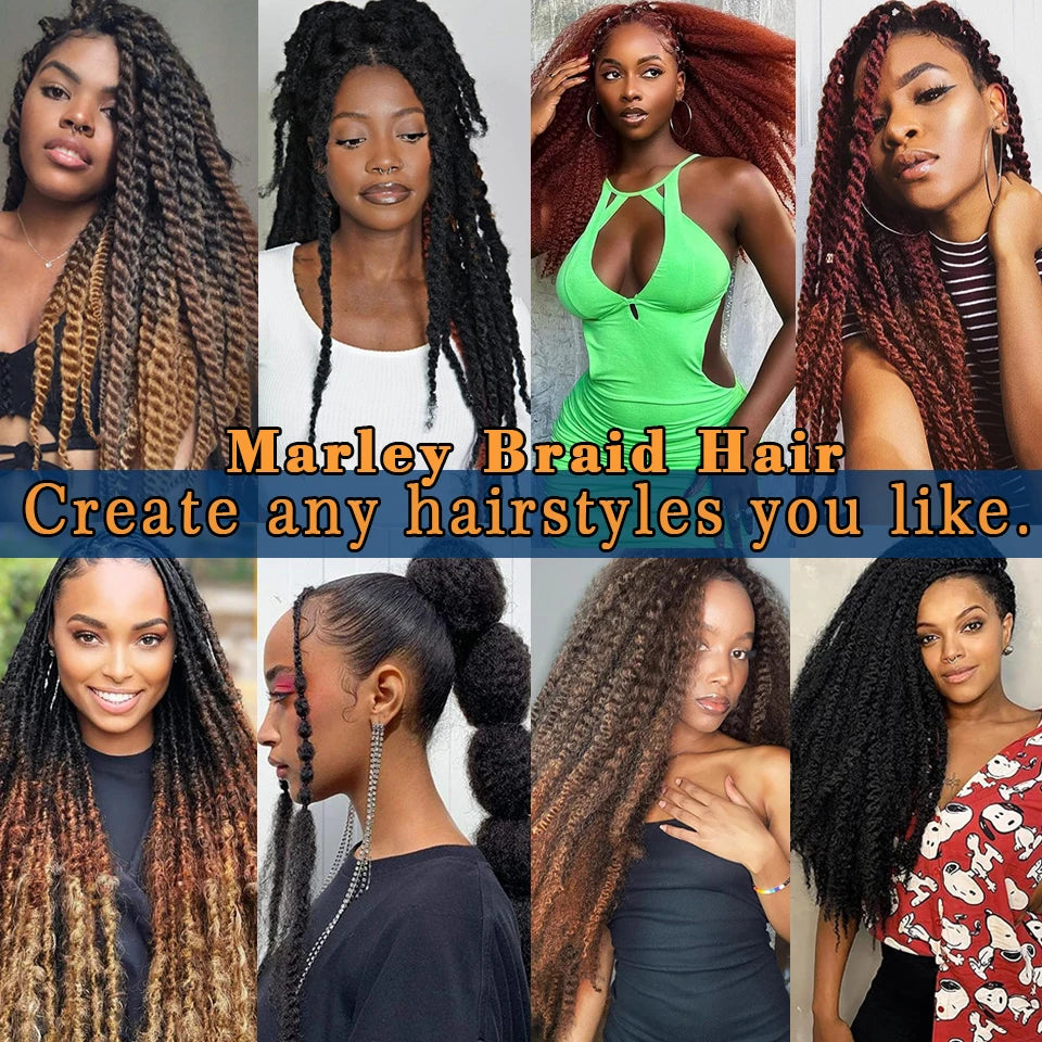 Marley Twist cheveux tressés pré - étirés pack de 1 - 6 ombre boucles africaines crochet cheveux tressés pour faux locs Jumbo Marley Twist cheveux