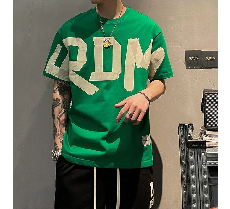 T-shirt manches courtes col rond, décontracté, assorti avec tout, tendance coréenne, couleur unie, lettre imprimée, ample, mode jeunesse, été 2023