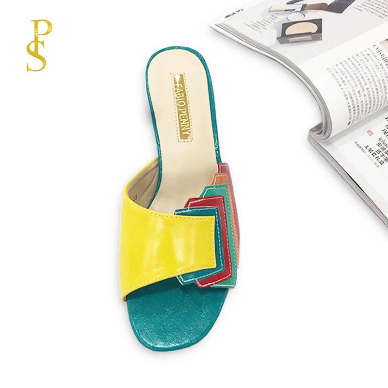 FABIO PENN2025 pantoufles pour femmes à la mode, élégantes, multicolores et confortables, sandales à talons mi-hauts exquises pour les fêtes en plein air