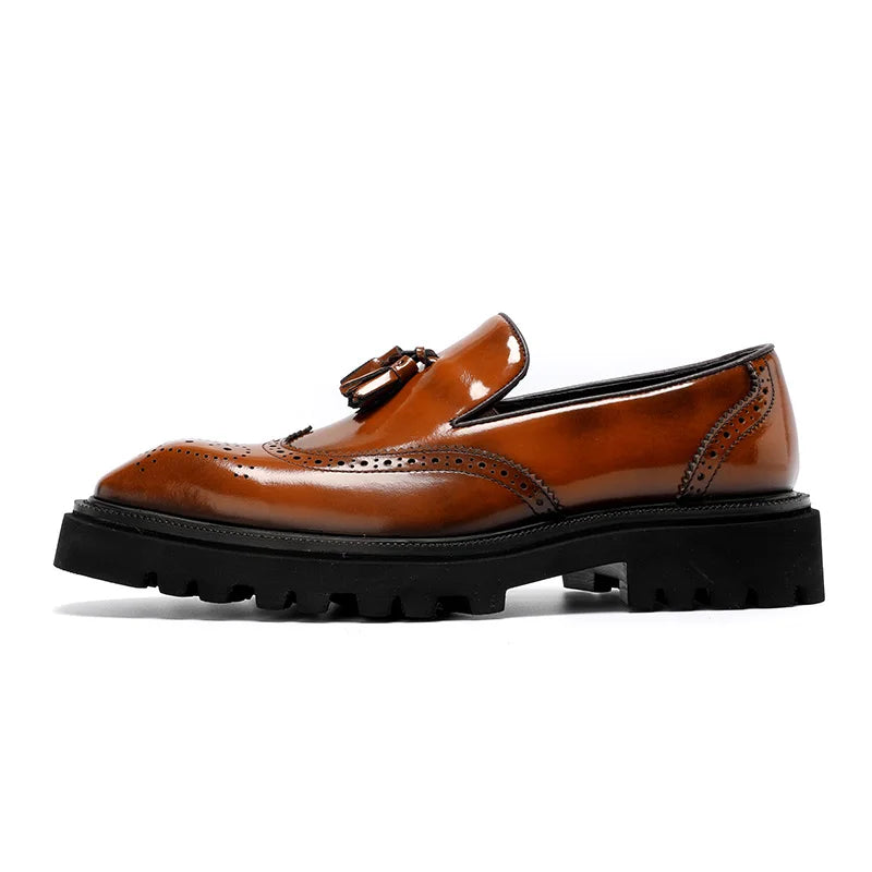 Mocassins d'été en cuir véritable pour hommes, chaussures d'été à enfiler, respirantes, semelle épaisse, richelieu, pompon, tenue décontractée