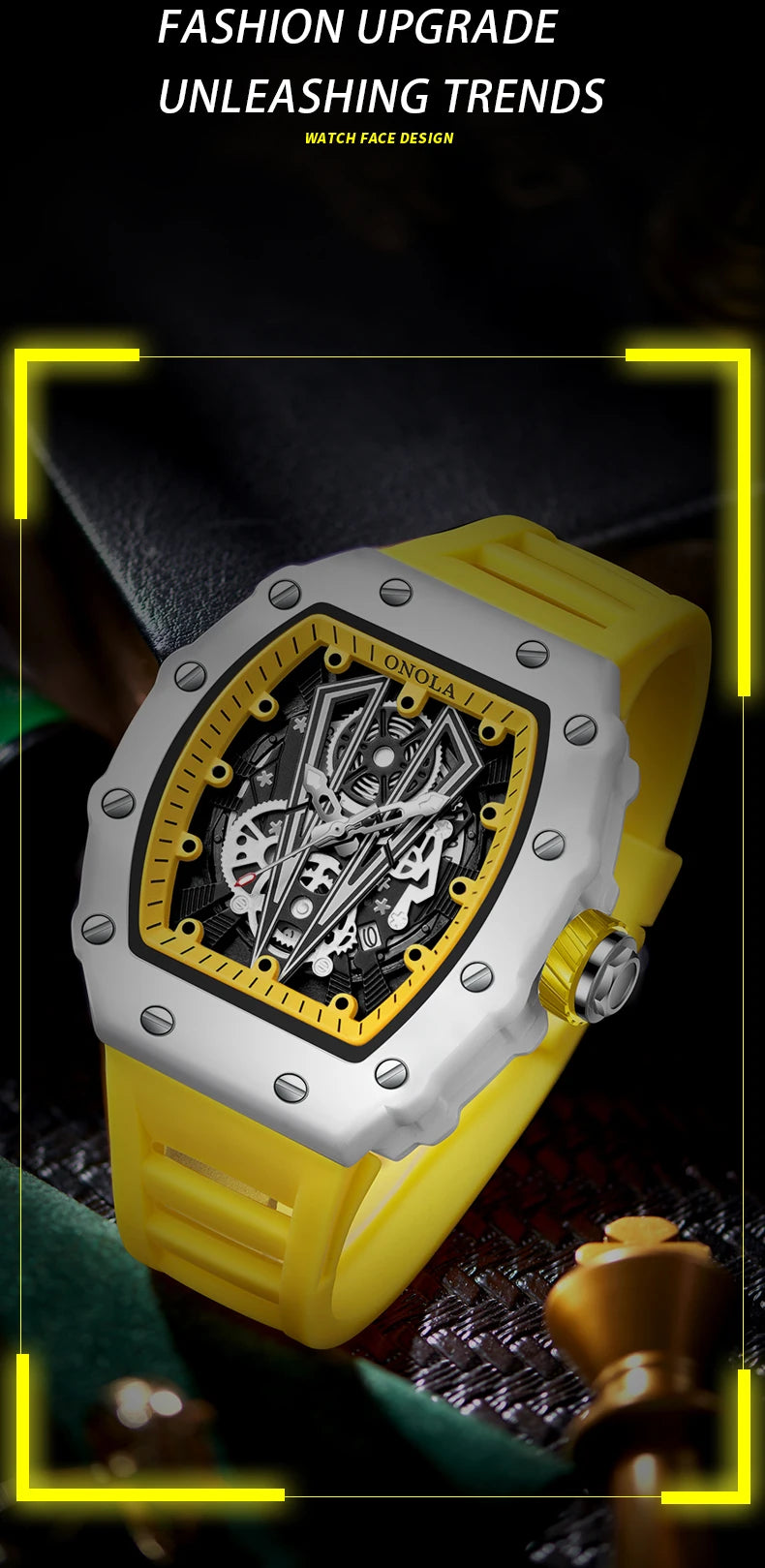 ONOLA-Montre Tonneau Blanche pour Homme, Horloge Masculine, Calendrier Showous, Degré d'Eau, Bande en Silicone