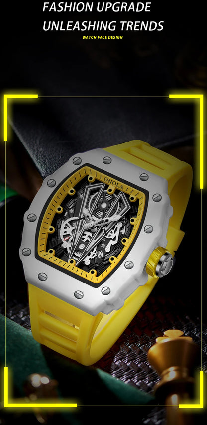 ONOLA-Montre Tonneau Blanche pour Homme, Horloge Masculine, Calendrier Showous, Degré d'Eau, Bande en Silicone