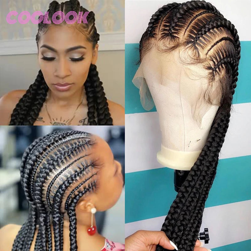 360 pleine dentelle Cornrow tressé perruques pour les femmes noires synthétique sans noeud 20 "sans colle tressé perruque avec des cheveux de bébé déesse tresses perruque