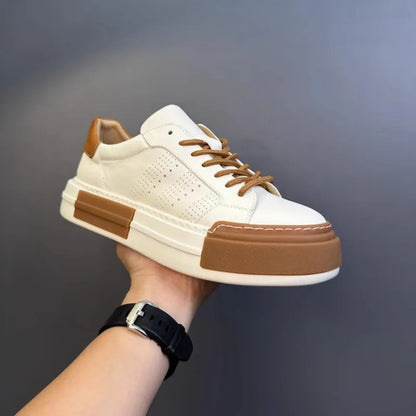 Hommes chaussures en cuir véritable à lacets couleurs mélangées plate-forme chaussures Hip Hop respirant espadrilles décontractées hommes bout rond chaussures d'entraînement