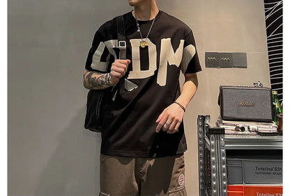 T-shirt manches courtes col rond, décontracté, assorti avec tout, tendance coréenne, couleur unie, lettre imprimée, ample, mode jeunesse, été 2023