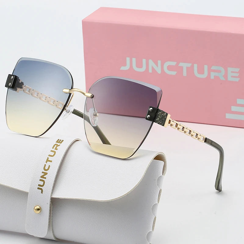 JUNCTURE femmes sans bordure lunettes de soleil Vintage mode oeil de chat lunettes de soleil dégradé dame fête vacances cadeaux lunettes de soleil pour les femmes