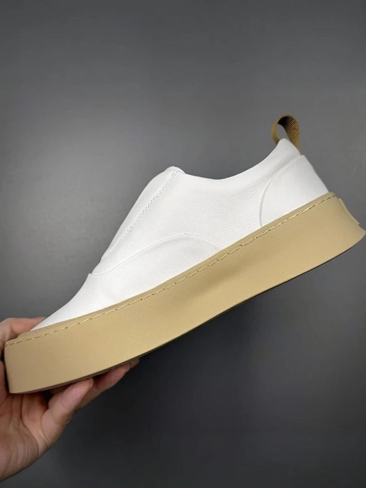 Mocassins à enfiler en cuir véritable pour hommes, chaussures de loisirs respirantes, mode, Style polyvalent, bout rond, plateforme, chaussures décontractées, qualité supérieure