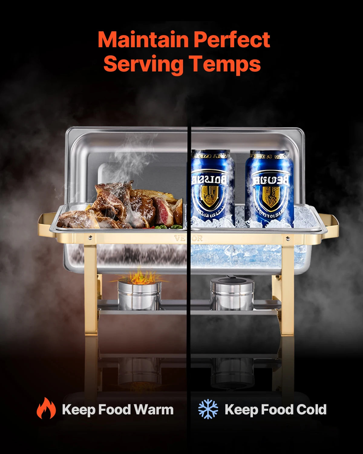 SucceBuy Lot de 4 buffet à réchaud de 8 Qt, chafer en acier inoxydable avec 2 poêles pleine taille et 4 demi-taille, serveur chauffant pour restauration