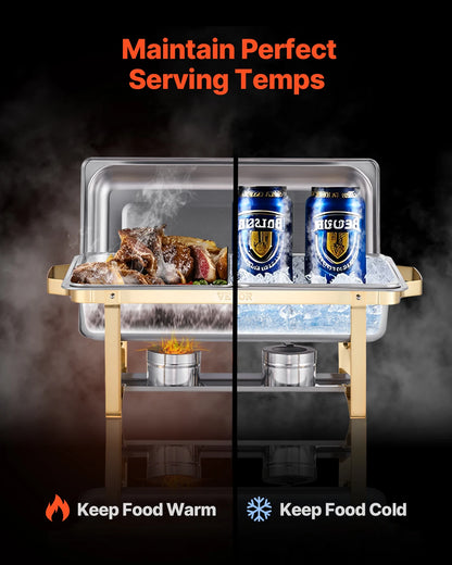 SucceBuy Lot de 4 buffet à réchaud de 8 Qt, chafer en acier inoxydable avec 2 poêles pleine taille et 4 demi-taille, serveur chauffant pour restauration