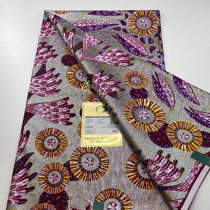 Tissu africain en cire de coton, très bonne qualité, nouvelle grande cire Ankara brillante Pagne, couleur grise, brillant doré, trucs Batik, 6 mètres