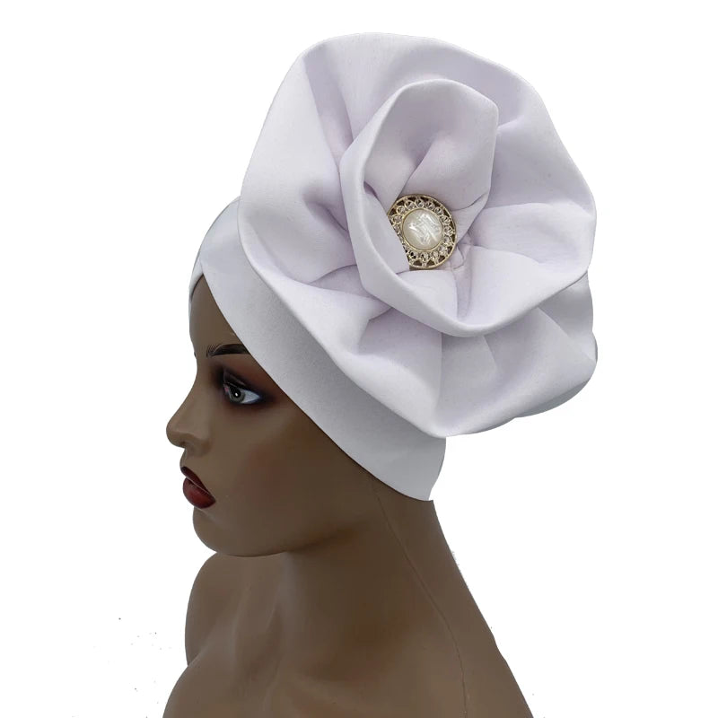 Chapeau Turban à grande fleur pour femmes, casquette Hijab musulmane, diamants, enveloppe de tête, Bandana, casquette de chimio, chapeau africain, 2023