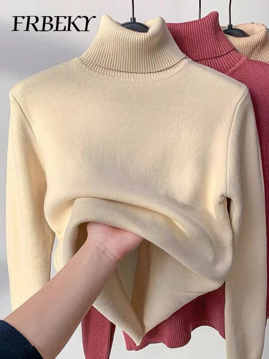 Pull à col roulé rembourré pour femme, chemise à fond, sous-vêtement document solide, pulls en Y, chaud, automne, hiver