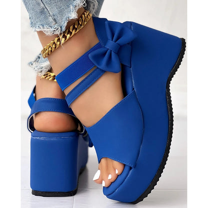 Peep Parker-Sandales à l'offre elles compensées avec nœud papillon pour femmes, sandales en daim, style coréen, printemps, automne, été, 03/Casual, 2024