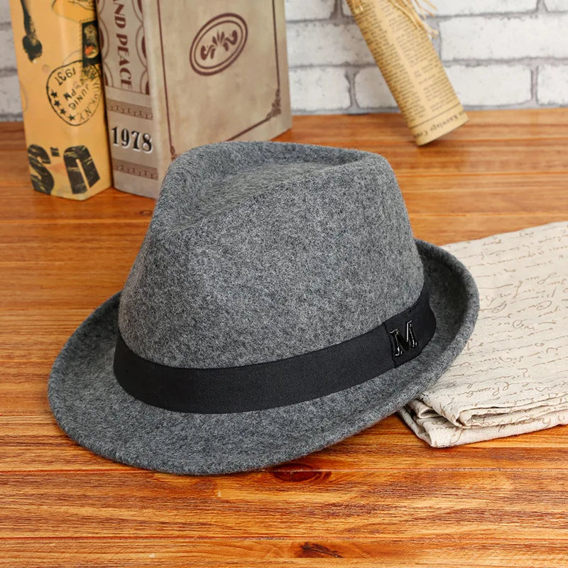 Hommes hiver épais chaud feutre Fedora chapeaux laine Gentleman Jazz casquette homburg mâle classique à bord étroit chapeau haut-de-forme