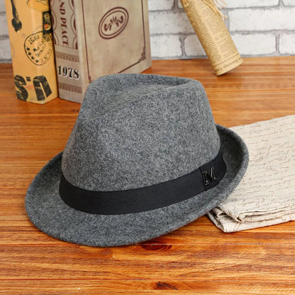 Hommes hiver épais chaud feutre Fedora chapeaux laine Gentleman Jazz casquette homburg mâle classique à bord étroit chapeau haut-de-forme