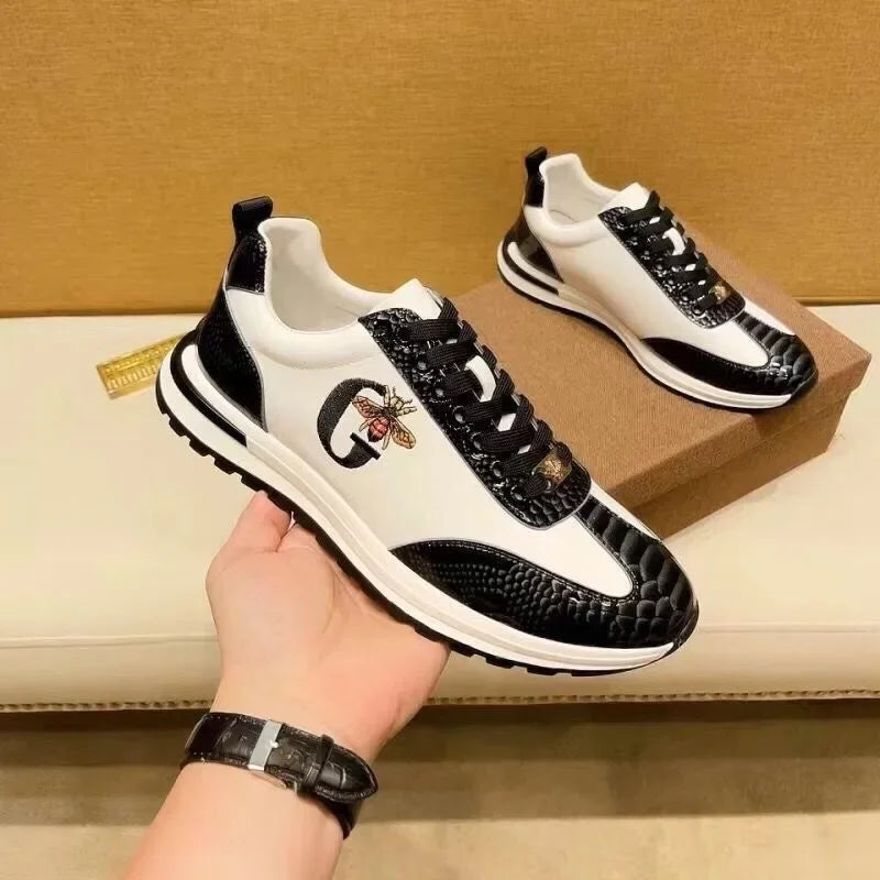 Designers Italie Chaussures d'abeilles décontractées pour hommes Mode de luxe Chaussures en cuir véritable pour affaires Baskets classiques de sport à lacets