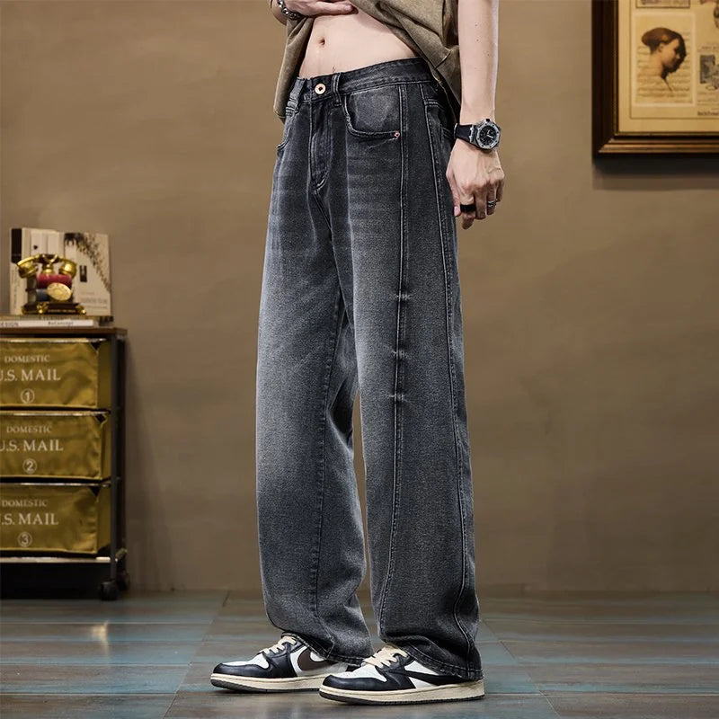 Pantalon en jean Baggy à jambe droite pour hommes |   Jean d'affaires décontracté coupe large et ample pour le style toutes saisons printemps/automne