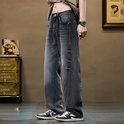 Pantalon en jean Baggy à jambe droite pour hommes |   Jean d'affaires décontracté coupe large et ample pour le style toutes saisons printemps/automne