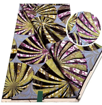 Tissu africain en cire de coton, très bonne qualité, nouvelle grande cire Ankara brillante Pagne, couleur grise, brillant doré, trucs Batik, 6 mètres