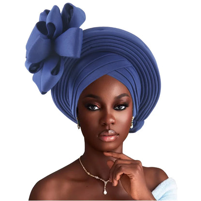 Grande fleur Turban casquette pour femmes élégant Auto Gele couvre-chef dame africaine bandeau Nigeria femme couvre-chef chapeau musulman