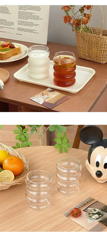 Tasse en verre Transparent Ins de 350ML, verres à boire en forme de chenille résistants à la chaleur, tasse à café, bière, jus de lait, tasse d'eau mignonne