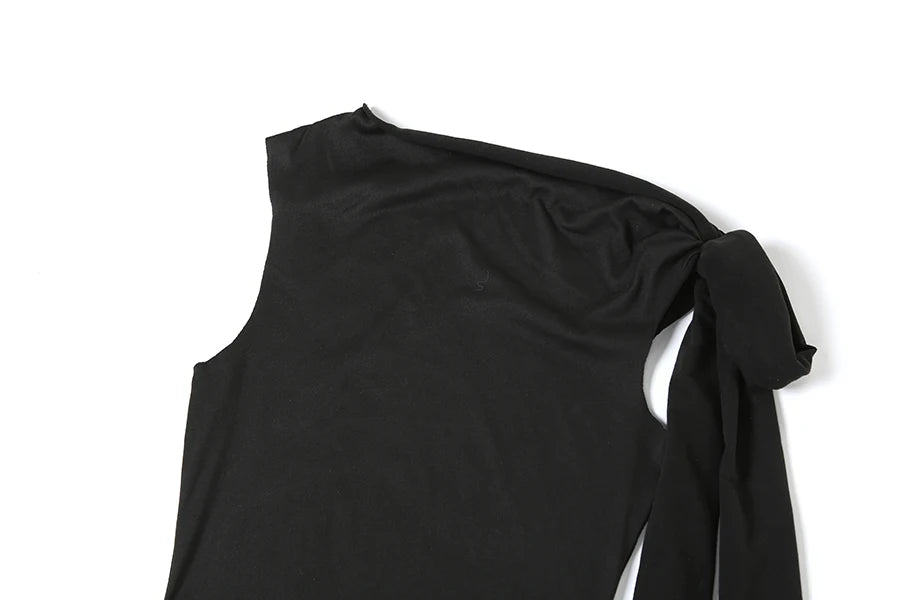 Bizarre chat une épaule robe femme été Sexy solide élégant noeud pansement sans manches moulage Simple fête maigre robes