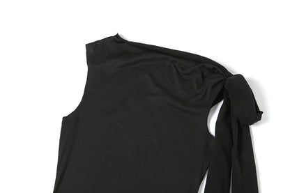 Bizarre chat une épaule robe femme été Sexy solide élégant noeud pansement sans manches moulage Simple fête maigre robes