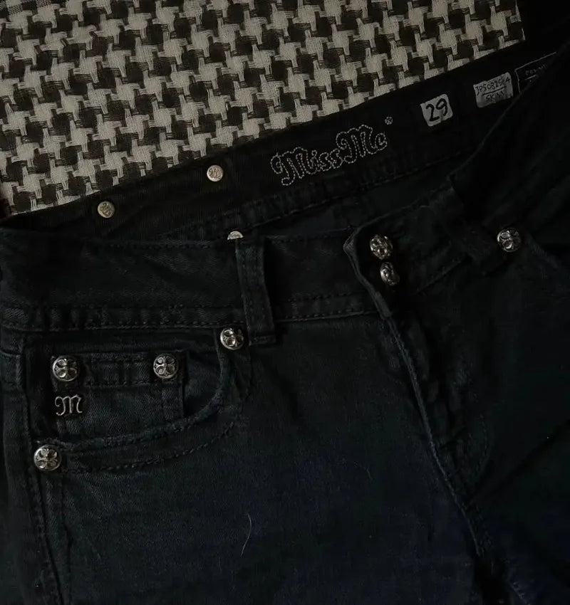 Goth broderie Baggy jean femmes rue Harajuku Vintage haute attente jean femme décontracté jambe large Y2k pantalon femmes pantalon