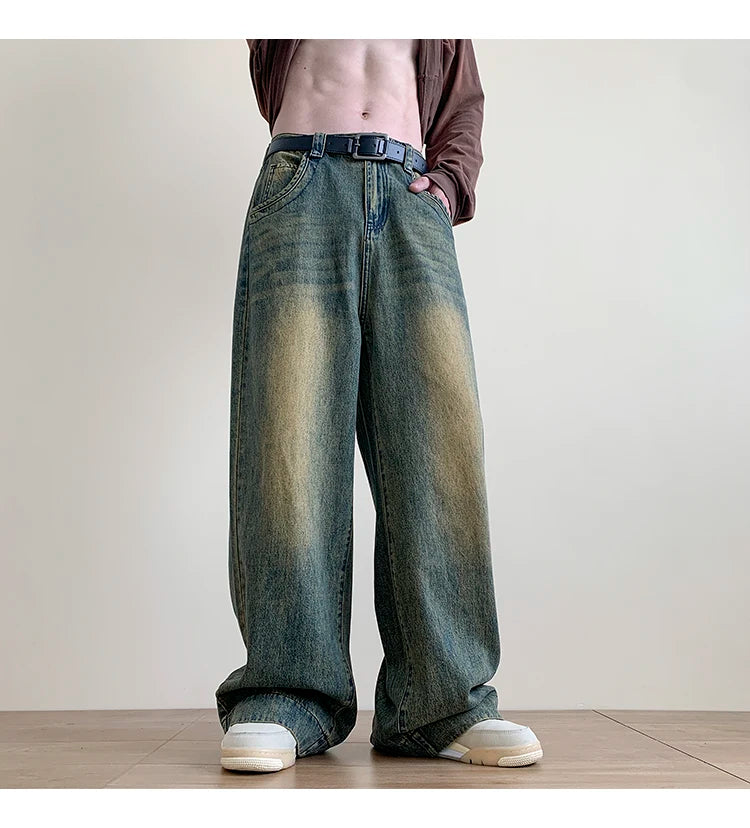 Jeans hommes Baggy Jean droit décontracté en détresse Vintage Jean pantalon hommes jambe large Denim pantalon mâle surdimensionné Streetwear mode