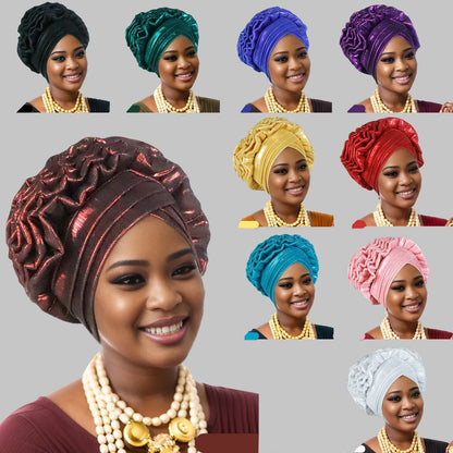 Turban Plissé à Paillettes pour Femme, Cravate de Sauna, Enveloppe la Tête, ixde Mariage Africaine Nigériane