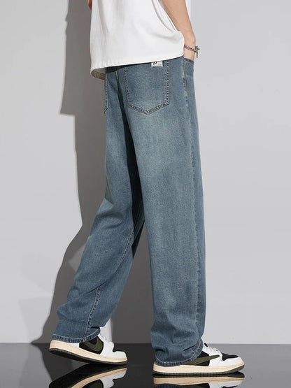 Jean Baggy d'été pour hommes, Baggy, drapé doux, ample, confortable, jambes larges, pantalon en soie glacée, rétro, élastique, décontracté, Denim