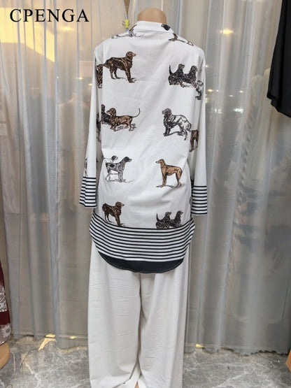 Ensemble Dashiki africain 2 pièces pour femmes, haut imprimé chien, pantalon ample, costume traditionnel, respirant, confortable, tenue décontractée, été