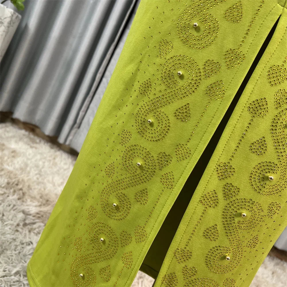Robe longue africaine à col en v, ornée de strass, manches en maille à bulles, ajustée à la taille, fente latérale, offre spéciale