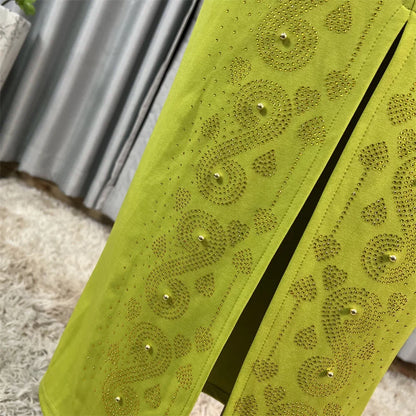 Robe longue africaine à col en v, ornée de strass, manches en maille à bulles, ajustée à la taille, fente latérale, offre spéciale